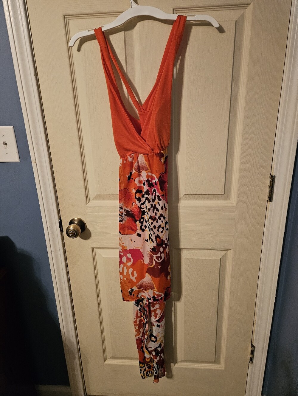 Vibrant Orange Floral Print V-Neck Maxi Dress
